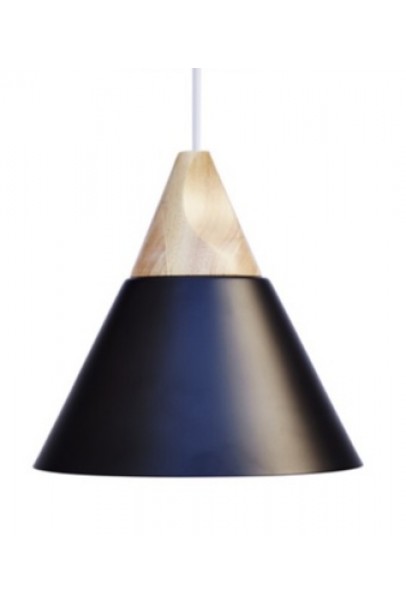 BLACK HANGING PENDENT LIGHT WITH WOOD TOP